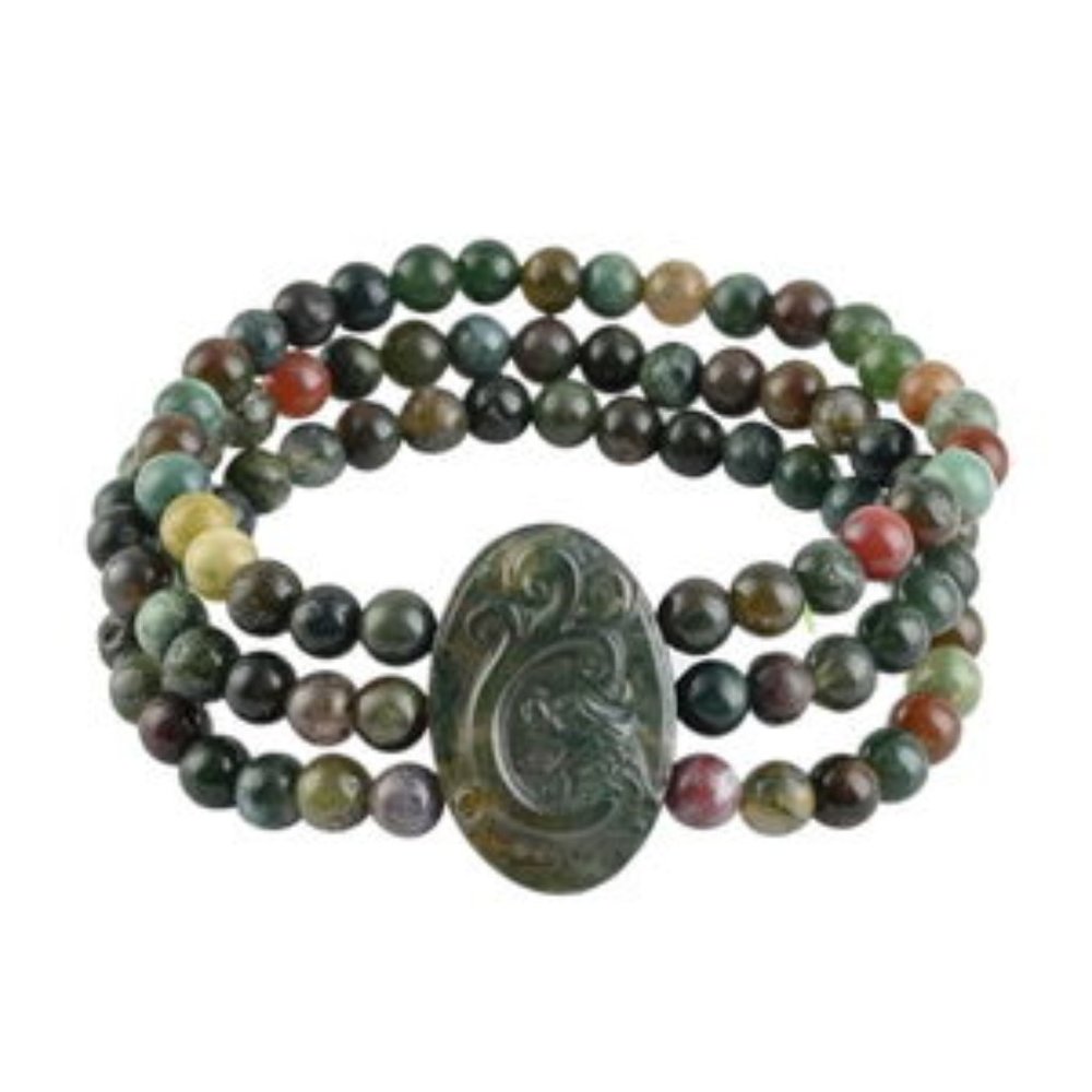 Multi Jasper Carved Dragon Stretch Multi-Row Beaded Bracelet 165.00 ctw 7.5 inch